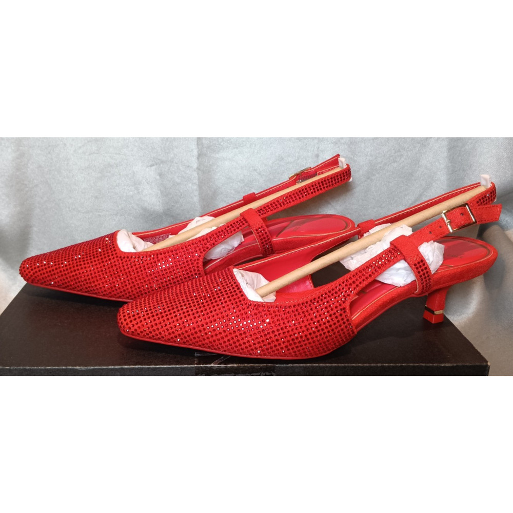 Kenneth Cole Red Rhinestone Slingback Kitten Heels Sz 6M Glam Party Shoe NIB